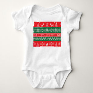 Merry Christmas: vintage festive pattern. Baby Bodysuit