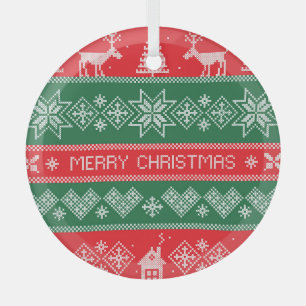Merry Christmas: vintage festive pattern. Glass Tree Decoration