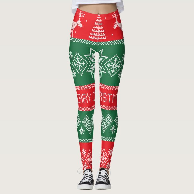 Merry Christmas: vintage festive pattern. Leggings (Front)