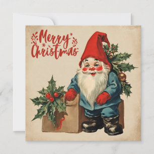 Merry Christmas Vintage Gnome  Holiday Card