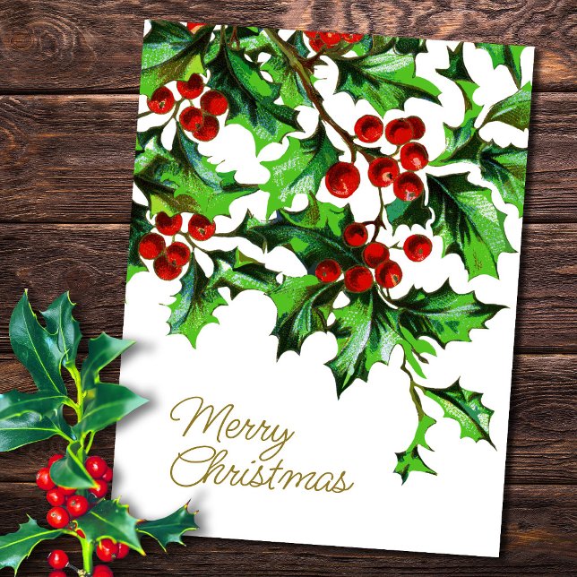 Merry Christmas Vintage Holly Berries with Message Postcard (Creator Uploaded)