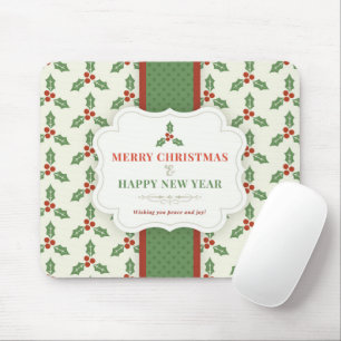 Merry Christmas Vintage Holly Berry Mouse Pad
