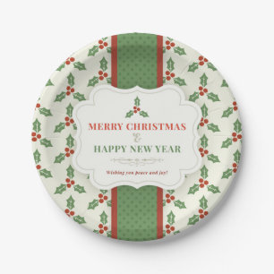 Merry Christmas Vintage Holly Berry Paper Plate