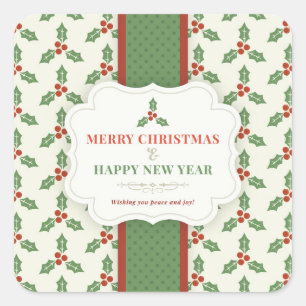 Merry Christmas Vintage Holly Berry Square Sticker