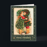 Merry Christmas. Vintage Kissing Kids  Holiday Card<br><div class="desc">Merry Christmas. Customisable Christmas Greeting Card with a vintage Kissing Kids. Matching cards and gifts available in the Christmas & New Year / Vintage Art Category of our store.</div>