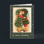 Merry Christmas. Vintage Kissing Kids  Holiday Card<br><div class="desc">Merry Christmas. Customisable Christmas Greeting Card with a vintage Kissing Kids. Matching cards and gifts available in the Christmas & New Year / Vintage Art Category of our store.</div>