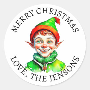 Merry Christmas   Vintage Little Elf Personalized Classic Round Sticker