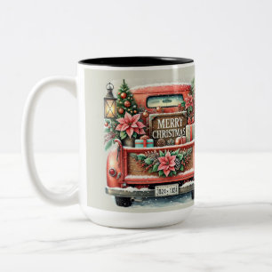 Merry Christmas Vintage Orange Truck  Two-Tone Coffee Mug
