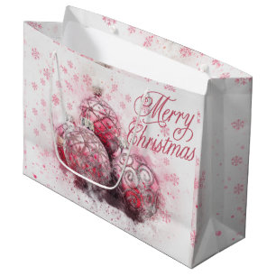 Merry Christmas Vintage Ornaments and Snowflakes Large Gift Bag