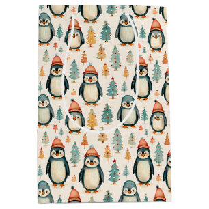 Merry Christmas    Vintage Penguins Christmas Medium Gift Bag