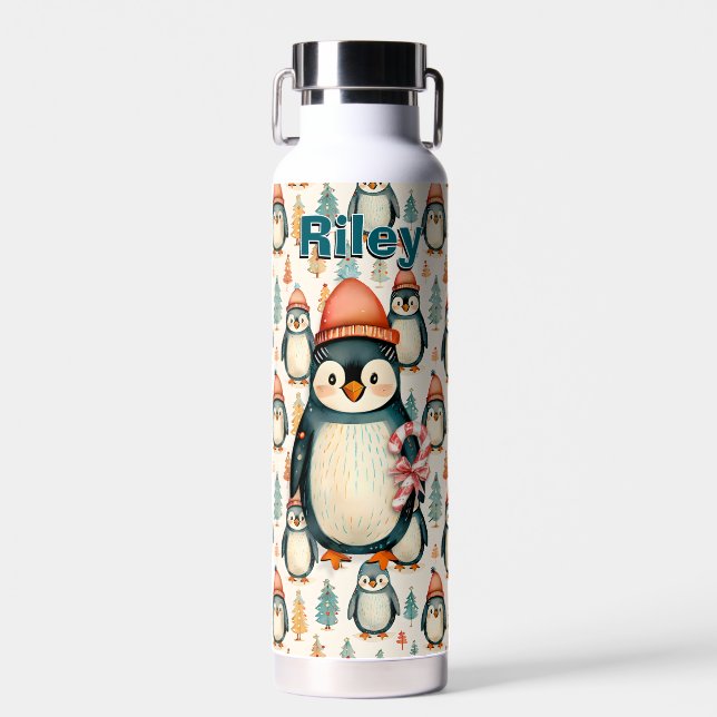 Merry Christmas  | Vintage Penguins Christmas Water Bottle (Front)
