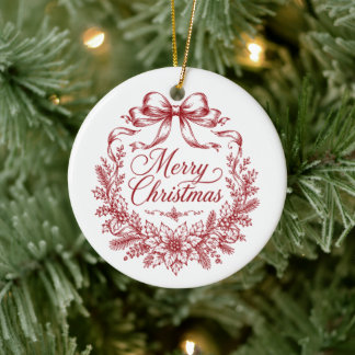Merry Christmas Vintage Personalised Ceramic Ornament
