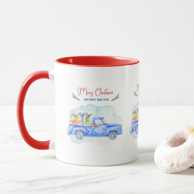 Merry Christmas Vintage Pick up Truck Mug (With Donut)