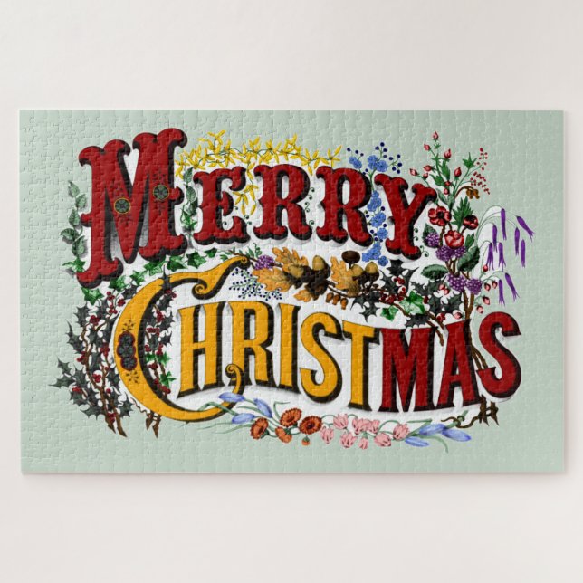 Merry Christmas Vintage Postcard Jigsaw Puzzle (Horizontal)