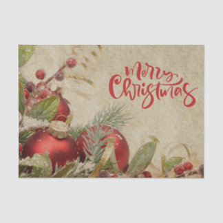 Merry Christmas Vintage Red Ornaments and Berries  Tissue Paper