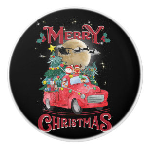Merry Christmas Vintage Red Santa Truck Ceramic Knob