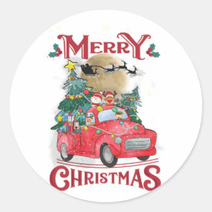 Merry Christmas Vintage Red Santa Truck Classic Round Sticker