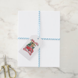 Merry Christmas Vintage Red Santa Truck Gift Tags