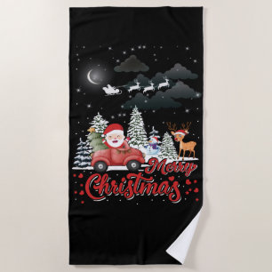 Merry Christmas Vintage Red Santa Truck Gifts Beach Towel