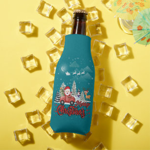 Merry Christmas Vintage Red Santa Truck Gifts Bottle Cooler