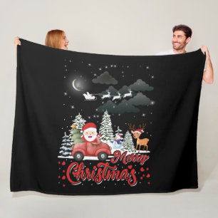 Merry Christmas Vintage Red Santa Truck Gifts Fleece Blanket