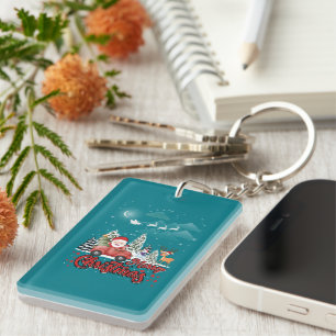 Merry Christmas Vintage Red Santa Truck Gifts Key Ring