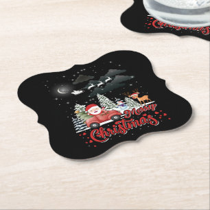 Merry Christmas Vintage Red Santa Truck Gifts Paper Coaster
