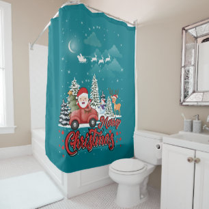 Merry Christmas Vintage Red Santa Truck Gifts Shower Curtain