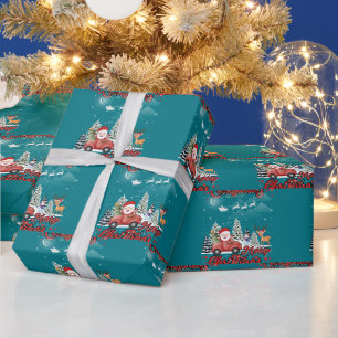 Merry Christmas Vintage Red Santa Truck Gifts Wrapping Paper