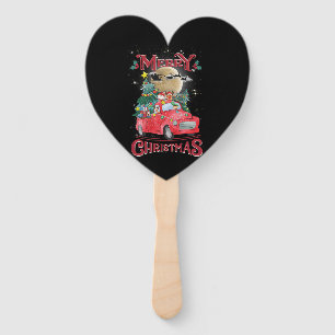 Merry Christmas Vintage Red Santa Truck Hand Fan