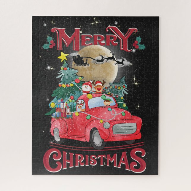 Merry Christmas Vintage Red Santa Truck Jigsaw Puzzle (Vertical)