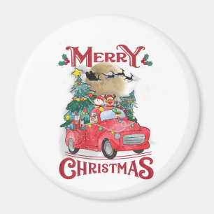 Merry Christmas Vintage Red Santa Truck Magnet