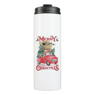 Merry Christmas Vintage Red Santa Truck Thermal Tumbler