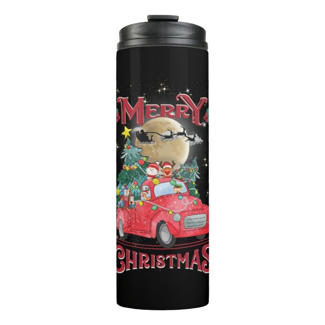Merry Christmas Vintage Red Santa Truck Thermal Tumbler (Front)