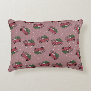 Merry Christmas Vintage Red Truck Decorative Cushion