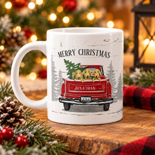Merry Christmas Vintage Red Truck Name Rustic Dogs Large Coffee Mug