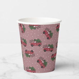 Merry Christmas Vintage Red Truck Paper Cups