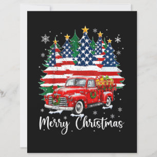 Merry Christmas Vintage Red Truck Us Flag Tree San