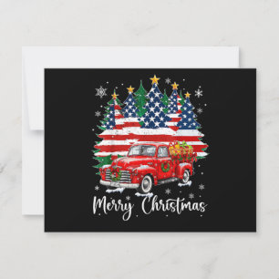 Merry Christmas Vintage Red Truck Us Flag Tree San Holiday Card