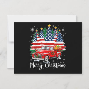 Merry Christmas Vintage Red Truck Us Flag Tree San Magnetic Invitation