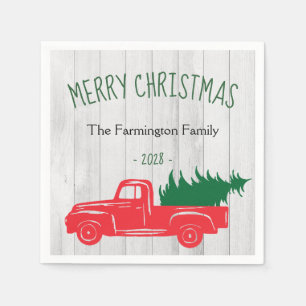 Merry Christmas Vintage Red Truck White Wood  Napkin