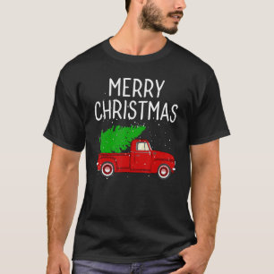 Merry Christmas Vintage Red Truck With Tree Family T-Shirt