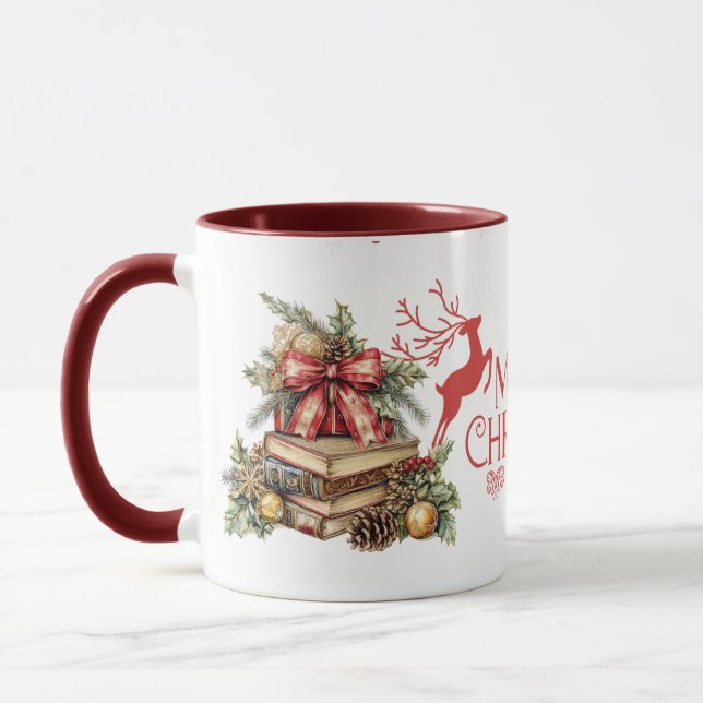 Merry Christmas" Vintage Reindeer Holiday Mug (Left)