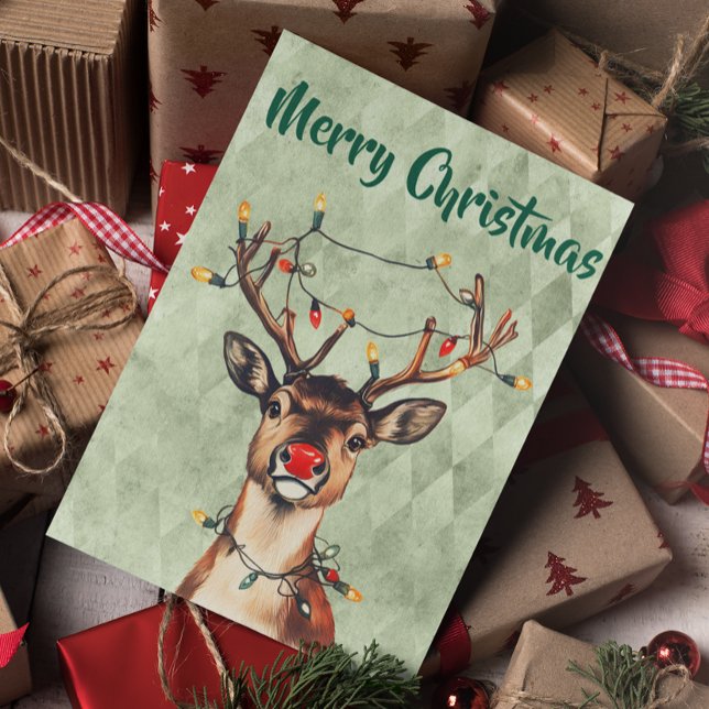 Merry Christmas Vintage Reindeer with Lights Card (Creator Uploaded)