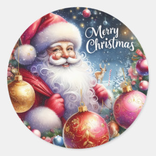 Merry Christmas Vintage Santa Classic Round Sticker