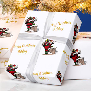 Merry Christmas Vintage Santa Custom Name Wrapping Paper