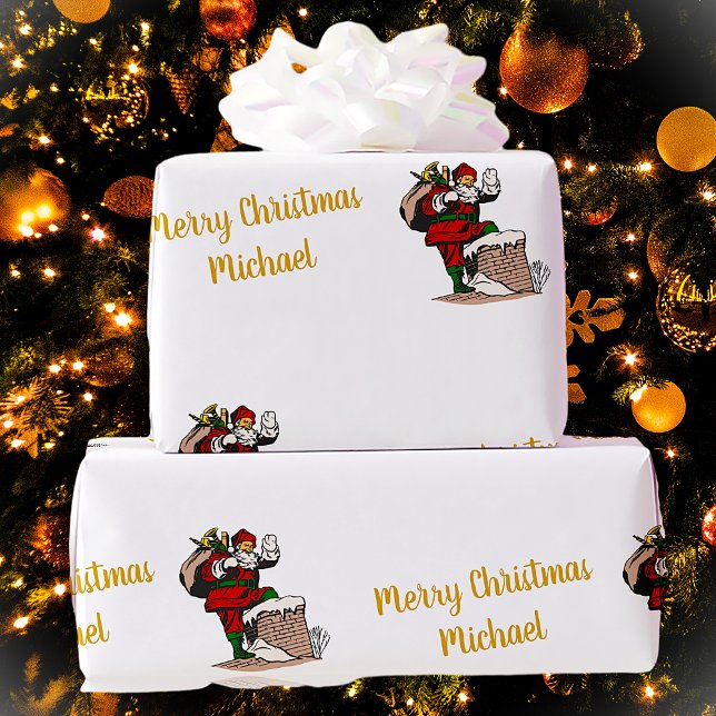 Merry Christmas Vintage Santa Custom Name Wrapping Paper (Creator Uploaded)