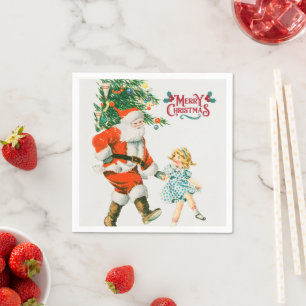Merry Christmas vintage santa Holiday Napkin