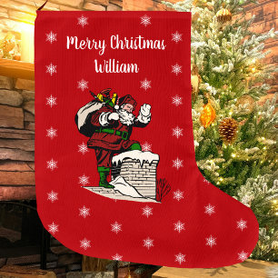 Merry Christmas Vintage Santa Personalised Red Large Christmas Stocking