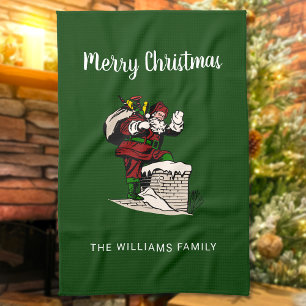 Merry Christmas Vintage Santa Personalised Tea Towel